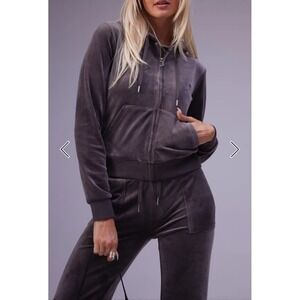 Y2K Juicy Couture Velour Tracksuit Set Hoodie L & Pants M Gray 90's Trend EUC